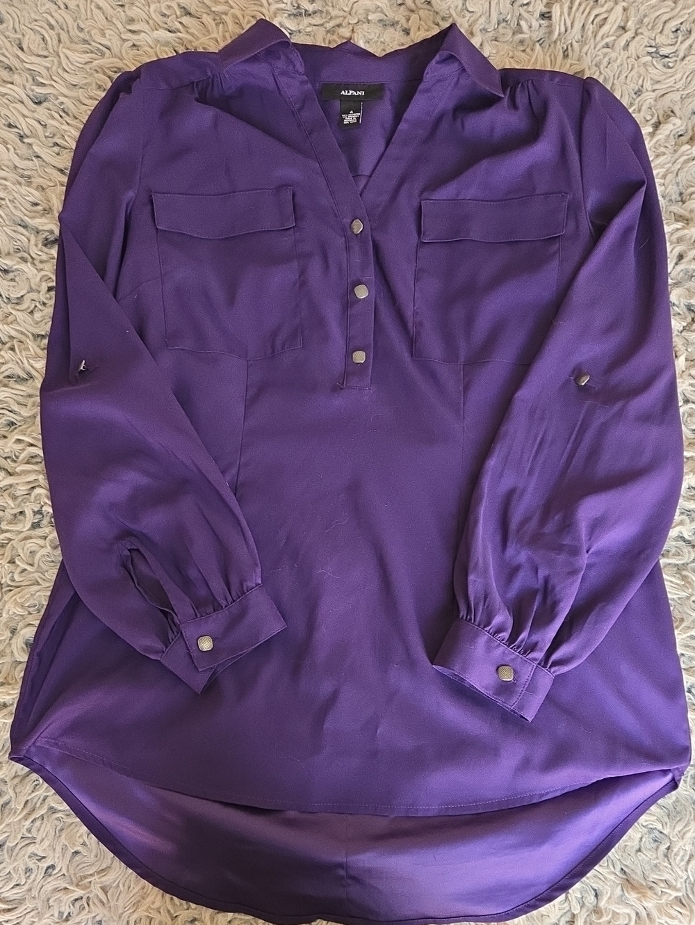Alfani Deep Royal Purple 3/4 Button-Front Long Sleeve Tunic Blouse